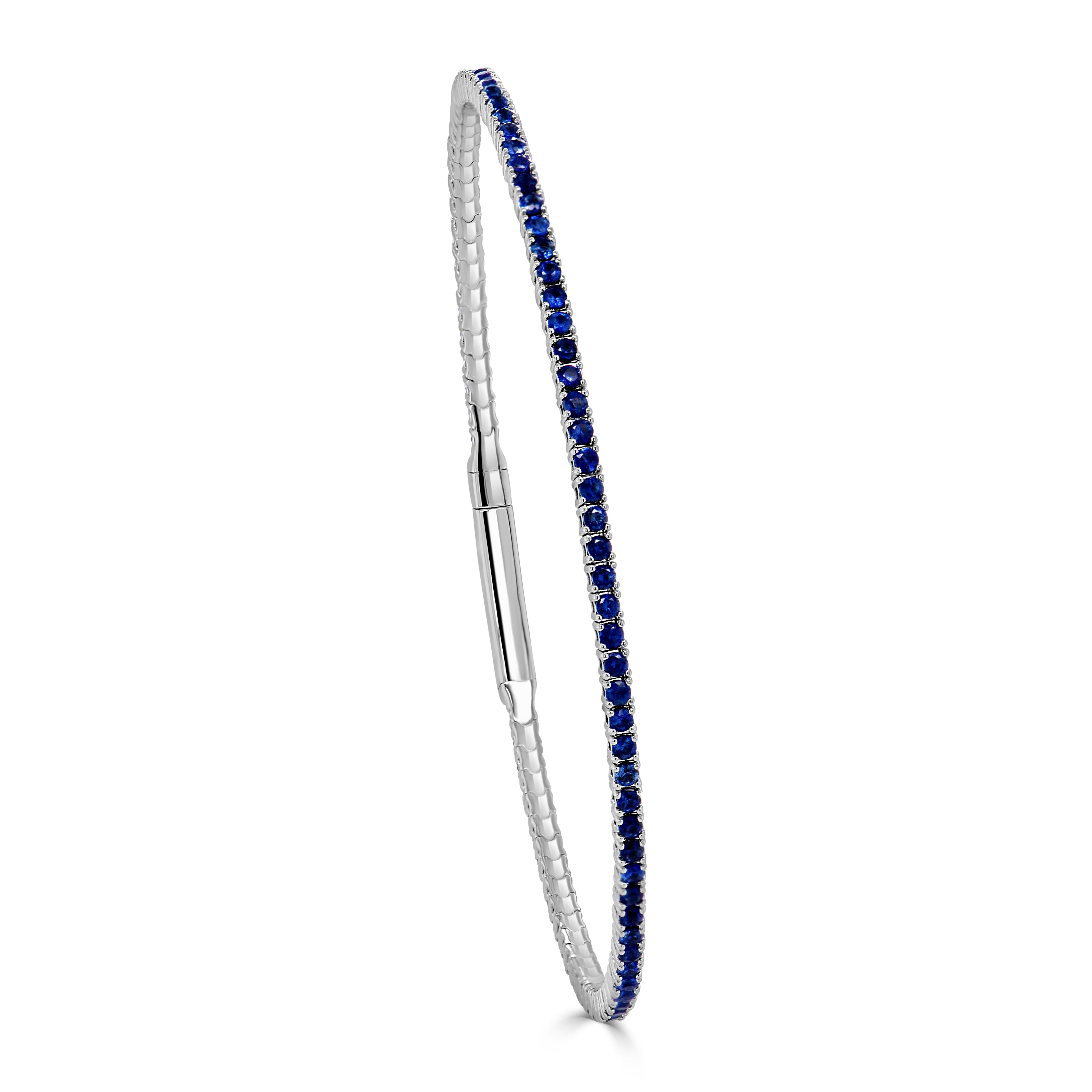 14K Gold & Blue Sapphire Flexible Eternity Bangle - 2.01ct