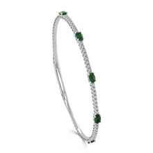 Load image into Gallery viewer, 14K Gold Emerald &amp; Diamond Station Flexible Bangle