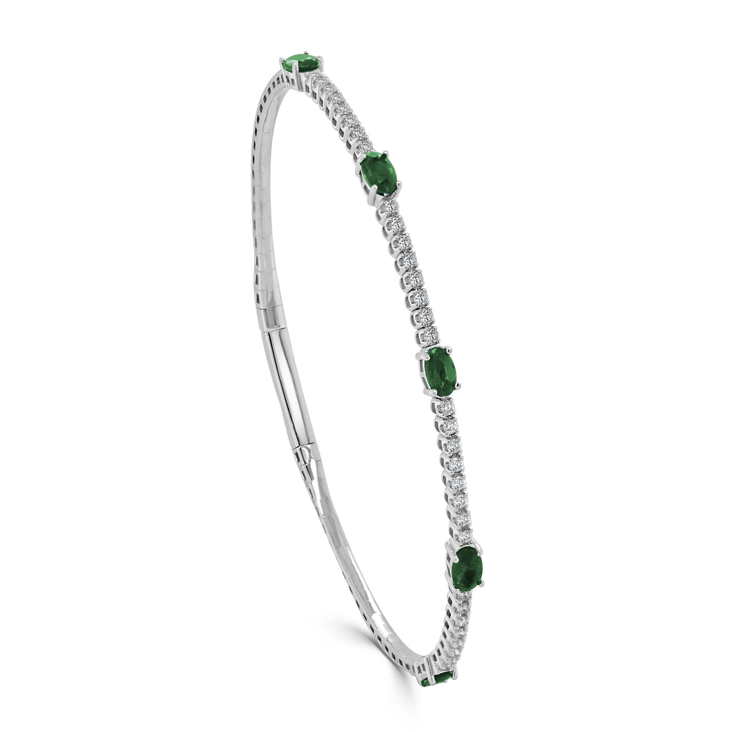 14K Gold Emerald & Diamond Station Flexible Bangle