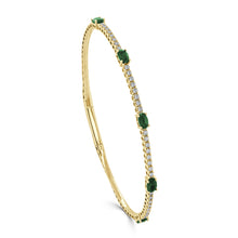 Load image into Gallery viewer, 14K Gold Emerald &amp; Diamond Station Flexible Bangle