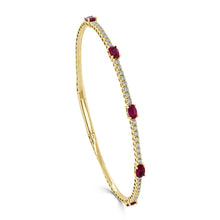Load image into Gallery viewer, 14K Gold Oval Ruby Station Diamond Flexible Bangle
