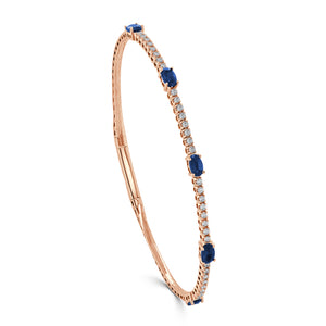 14K Gold Diamond & Sapphire Flexible Station Bangle