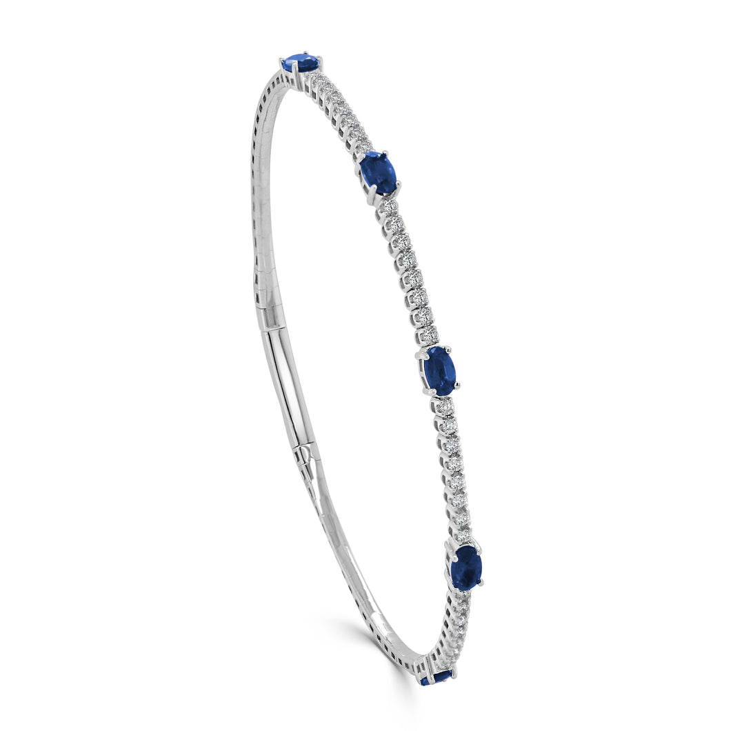 14K Gold Diamond & Sapphire Flexible Station Bangle