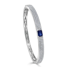 Load image into Gallery viewer, 14K Gold Emerald-Cut Sapphire &amp; Diamond Pave Bangle