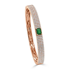 Load image into Gallery viewer, 14k Gold Emerald-Cut Green Emerald &amp; Diamond Bangle