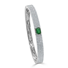 Load image into Gallery viewer, 14k Gold Emerald-Cut Green Emerald &amp; Diamond Bangle