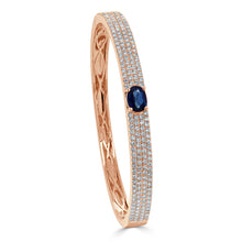 Load image into Gallery viewer, 14k Gold Oval Sapphire &amp; Diamond Pave Bangle