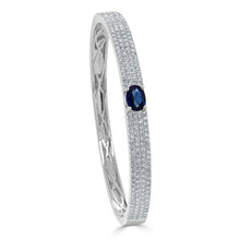 Load image into Gallery viewer, 14k Gold Oval Sapphire &amp; Diamond Pave Bangle