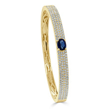 Load image into Gallery viewer, 14k Gold Oval Sapphire &amp; Diamond Pave Bangle