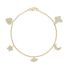 Load image into Gallery viewer, 14k Gold &amp; Diamond Charm Bracelet