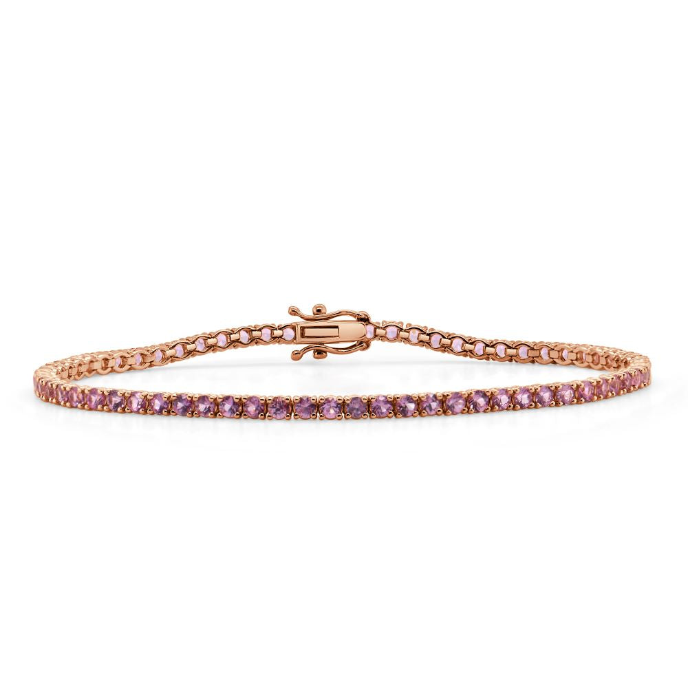 14k Gold & Pink Sapphire Tennis Bracelet - 4.21ct