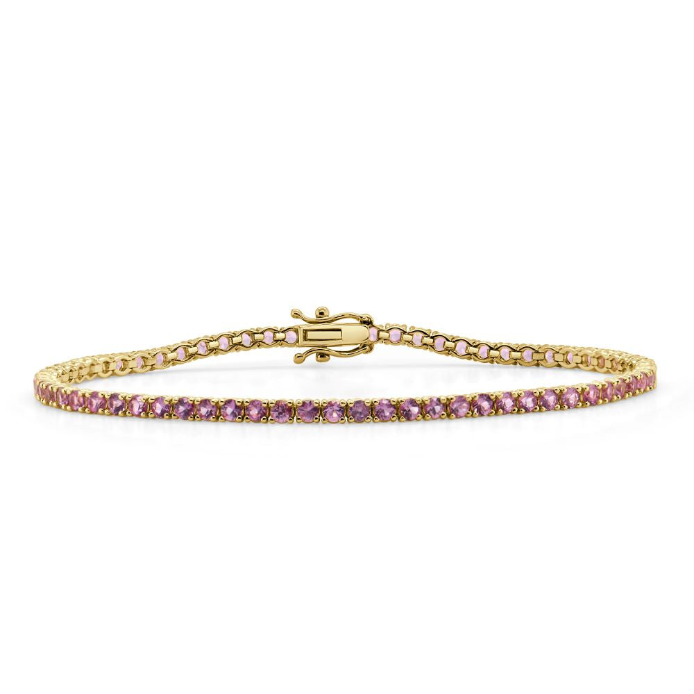 14k Gold & Pink Sapphire Tennis Bracelet - 4.21ct
