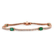 Load image into Gallery viewer, 14K Gold, Green Emerald &amp; Diamond Tennis Bracelet