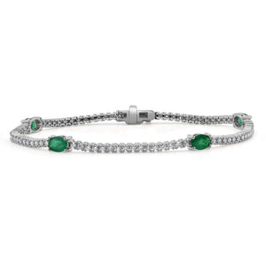 14K Gold, Green Emerald & Diamond Tennis Bracelet