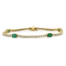 Load image into Gallery viewer, 14K Gold, Green Emerald &amp; Diamond Tennis Bracelet