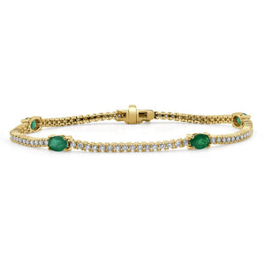 14K Gold, Green Emerald & Diamond Tennis Bracelet