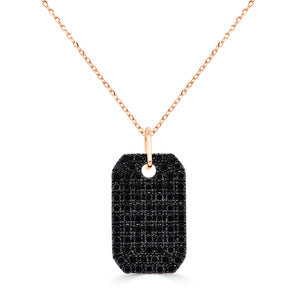 14K Gold Black Diamond Pave Dog Tag Charm
