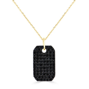14K Gold Black Diamond Pave Dog Tag Charm