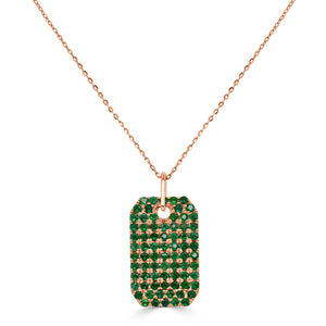 14k Gold & Green Emerald Dog Tag Necklace