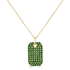 14k Gold & Green Emerald Dog Tag Necklace