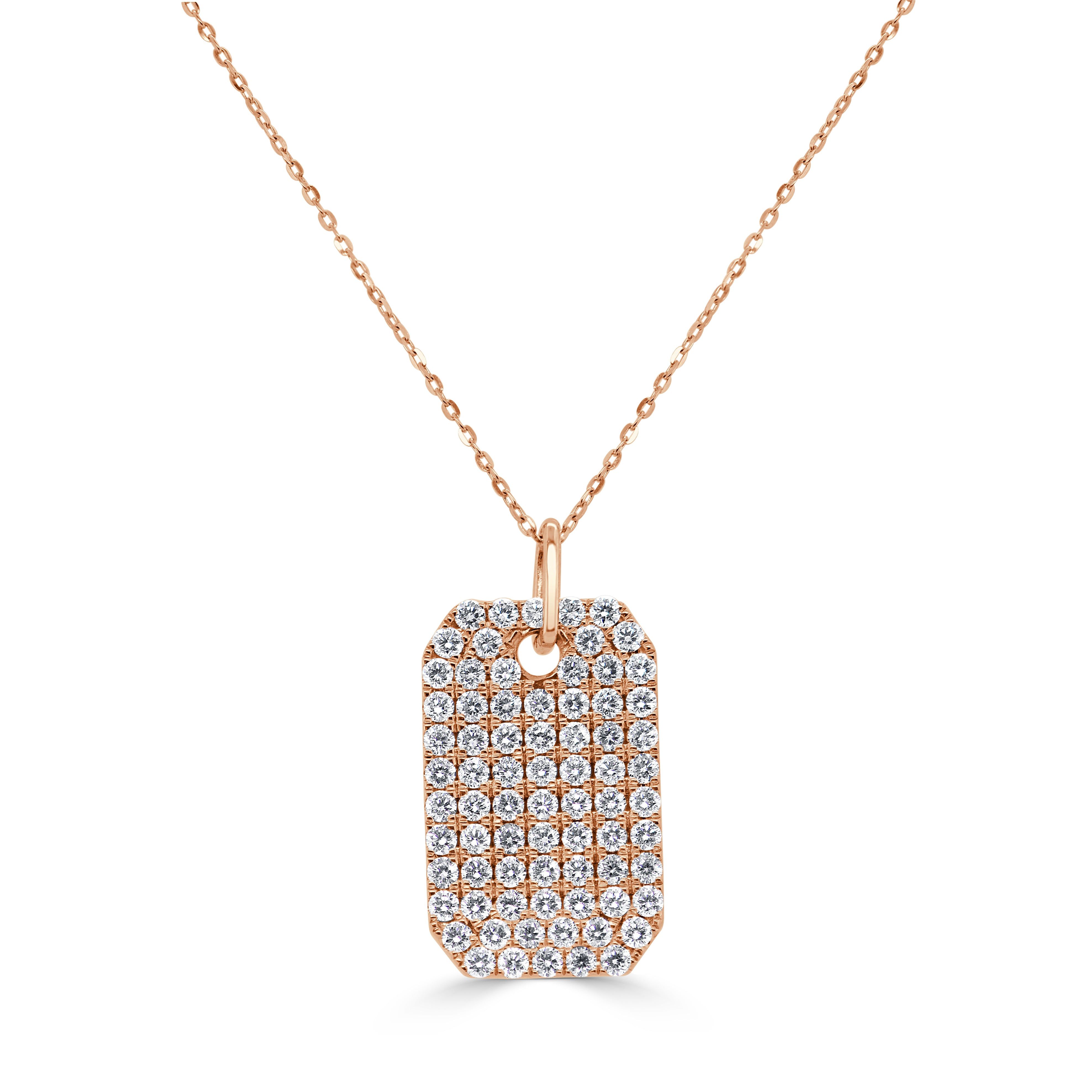 14k Gold & Diamond Pave Dog Tag Necklace - 1.52ct