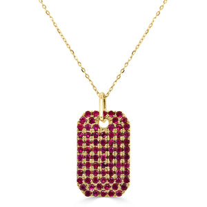 14K Gold Ruby Pave Dog Tag Charm
