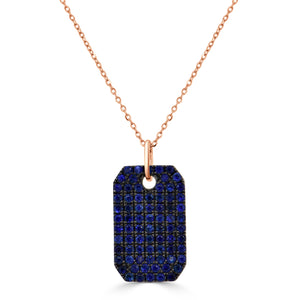 14K Gold & Blue Sapphire Pave Dog Tag Charm