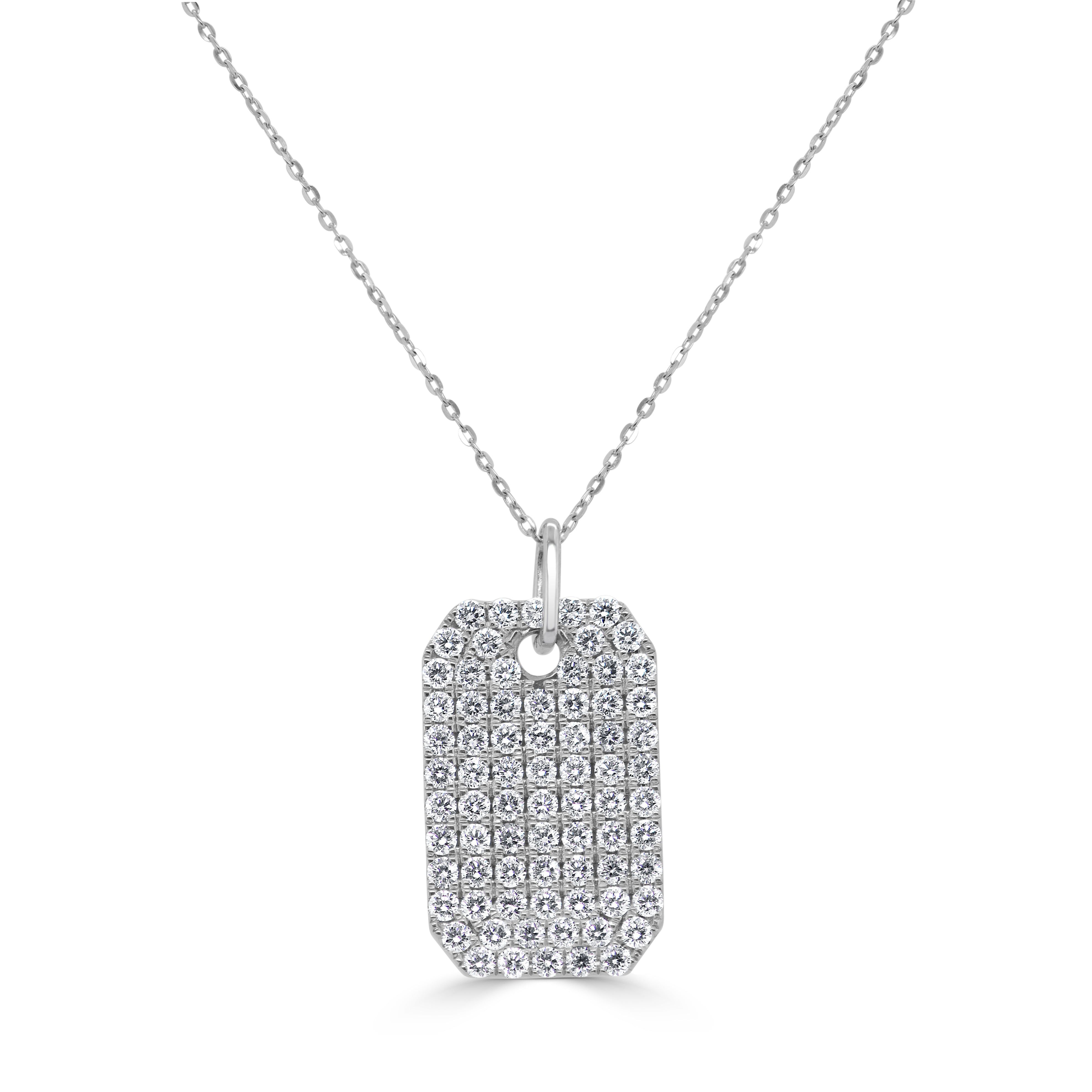 14k Gold & Diamond Pave Dog Tag Necklace - 1.52ct
