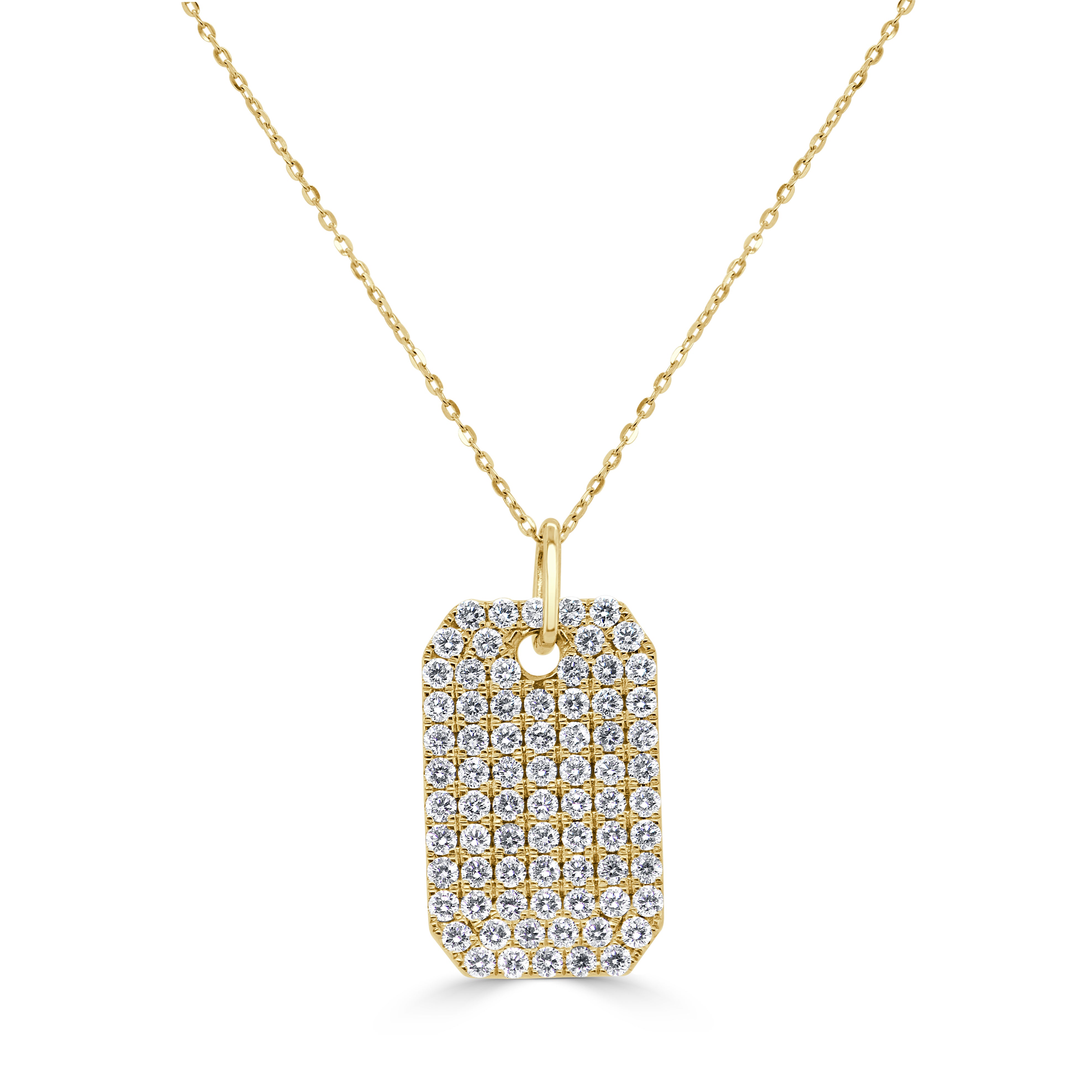 14k Gold & Diamond Pave Dog Tag Necklace - 1.52ct