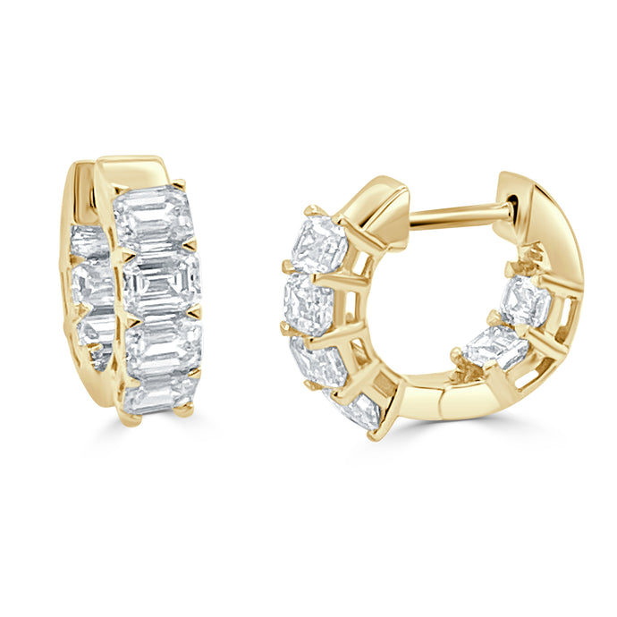 14k Gold & Emerald-Cut Diamond Huggies
