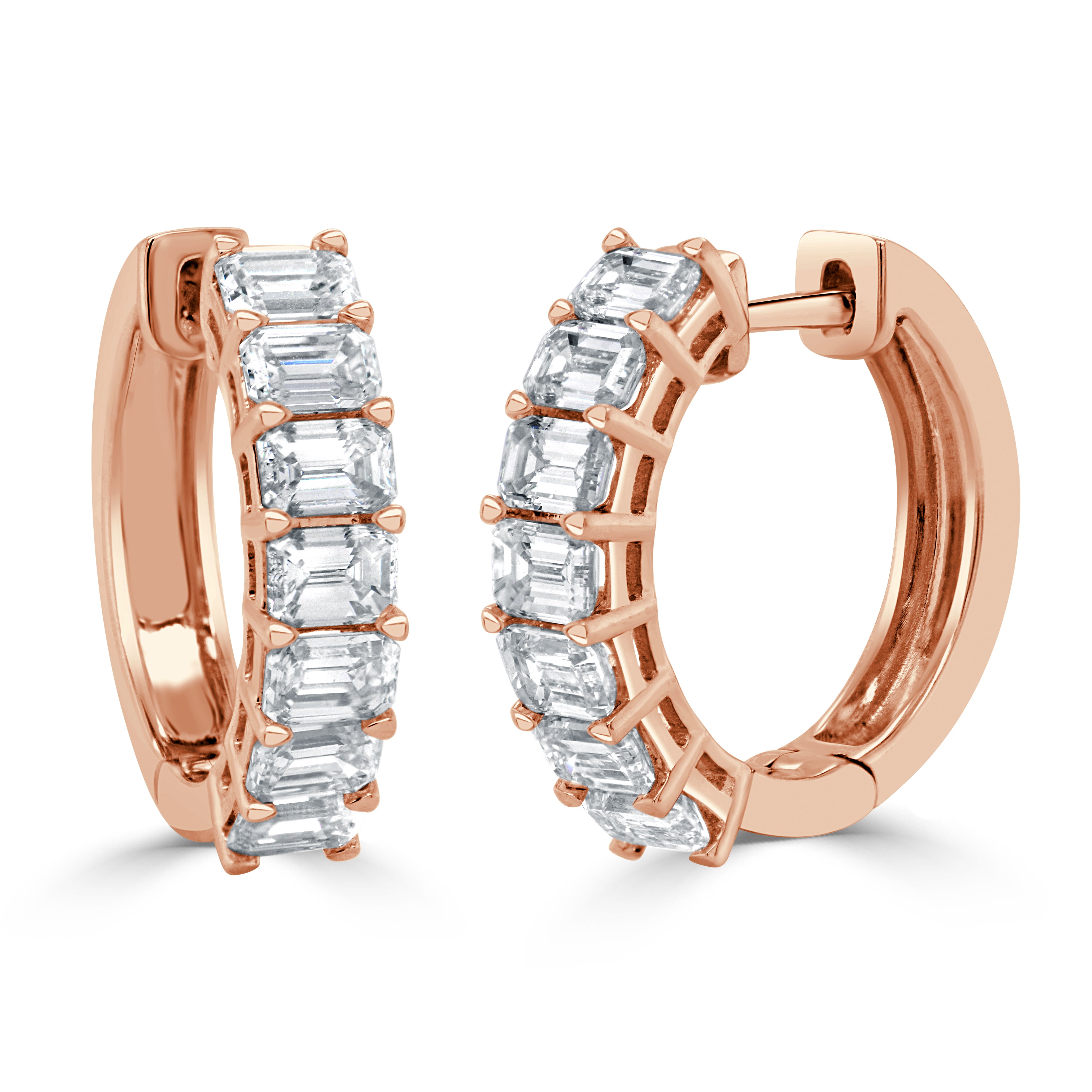 14K Gold & Emerald-Cut Diamond Huggie Earrings - 2.29ct