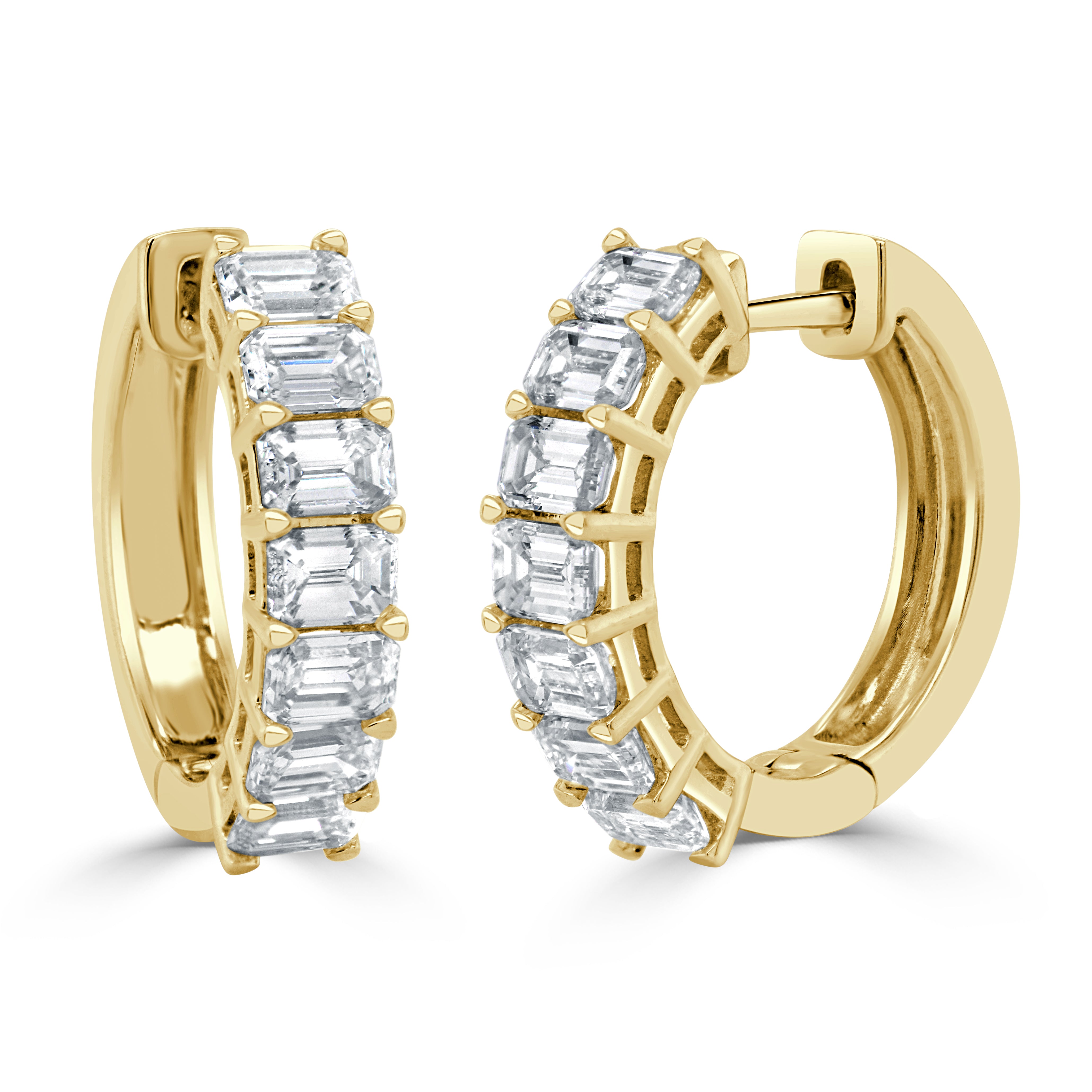14K Gold & Emerald-Cut Diamond Huggie Earrings - 2.29ct