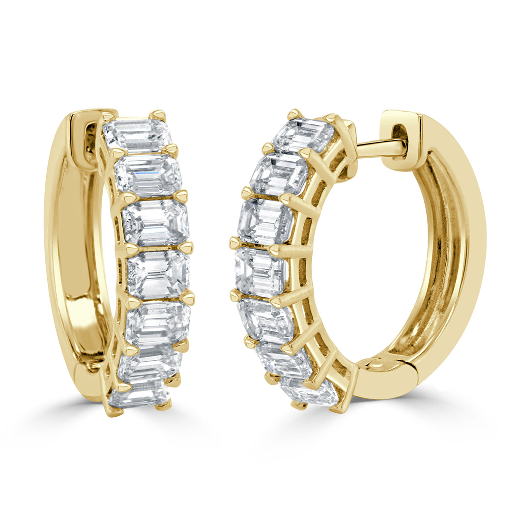 14K Gold & Emerald-Cut Diamond Huggie Earrings