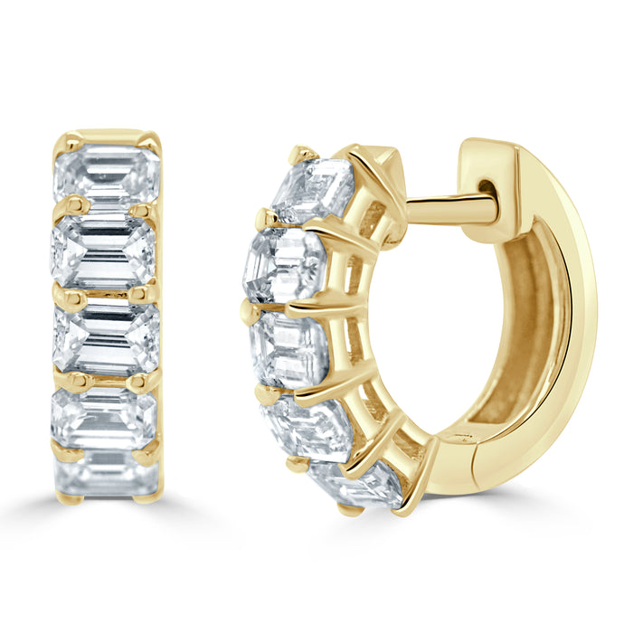14k Gold & Emerald-Cut Diamond Huggies