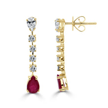 Load image into Gallery viewer, 14K Gold Ruby &amp; Diamond Pear Shape Drop Earring