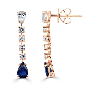 14k Gold Sapphire and Diamond Pear-shape Drop Earrings