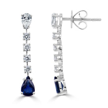 Load image into Gallery viewer, 14k Gold Sapphire and Diamond Pear-shape Drop Earrings