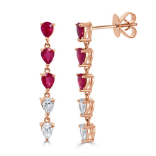 Load image into Gallery viewer, 14k Gold Ruby &amp; Diamond Drop Earrings