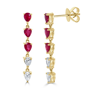 14k Gold Ruby & Diamond Drop Earrings