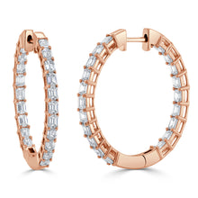 Load image into Gallery viewer, 14k Gold &amp; Emerald-Cut Diamond Hoop Earrings