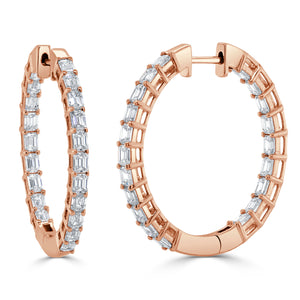 14k Gold & Emerald-Cut Diamond Hoop Earrings