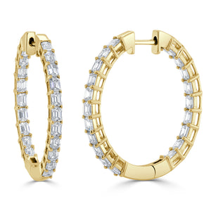 14k Gold & Emerald-Cut Diamond Hoop Earrings