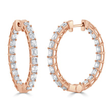 Load image into Gallery viewer, 14k Gold &amp; Emerald-Cut Diamond Hoop Earrings