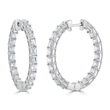 Load image into Gallery viewer, 14k Gold &amp; Emerald-Cut Diamond Hoop Earrings