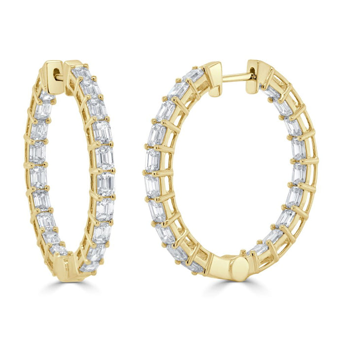 14k Gold & Emerald-Cut Diamond Hoop Earrings