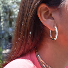 Load image into Gallery viewer, 14k Gold &amp; Emerald-Cut Diamond Hoop Earrings