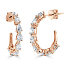 Load image into Gallery viewer, 14k Gold &amp; Pear-Shape Diamond Hoops