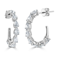 Load image into Gallery viewer, 14k Gold &amp; Pear-Shape Diamond Hoops