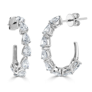 14k Gold & Pear-Shape Diamond Hoops