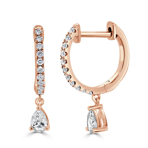 14K Gold & Diamond Pear-Shape Drop Huggie Earrings
